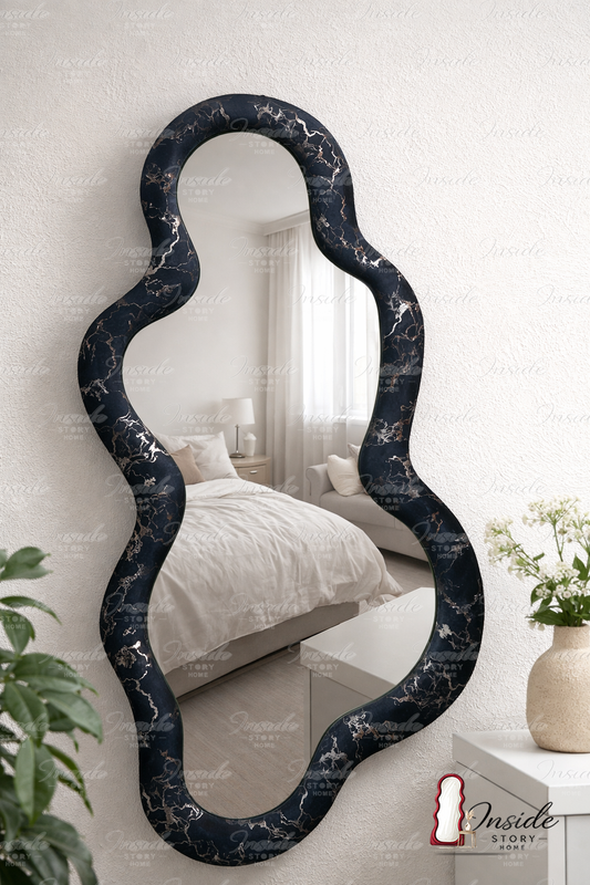 Premium Wavy Velvet Wall Mirror – Modern Decorative Hanging Mirror