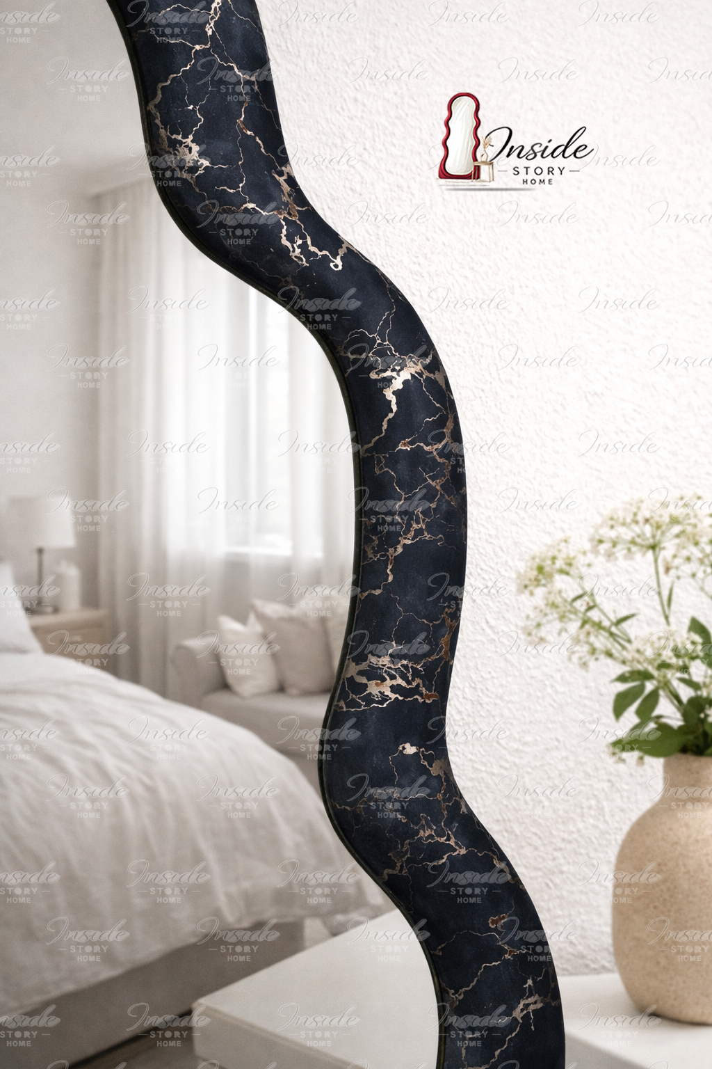 Premium Wavy Velvet Wall Mirror – Modern Decorative Hanging Mirror