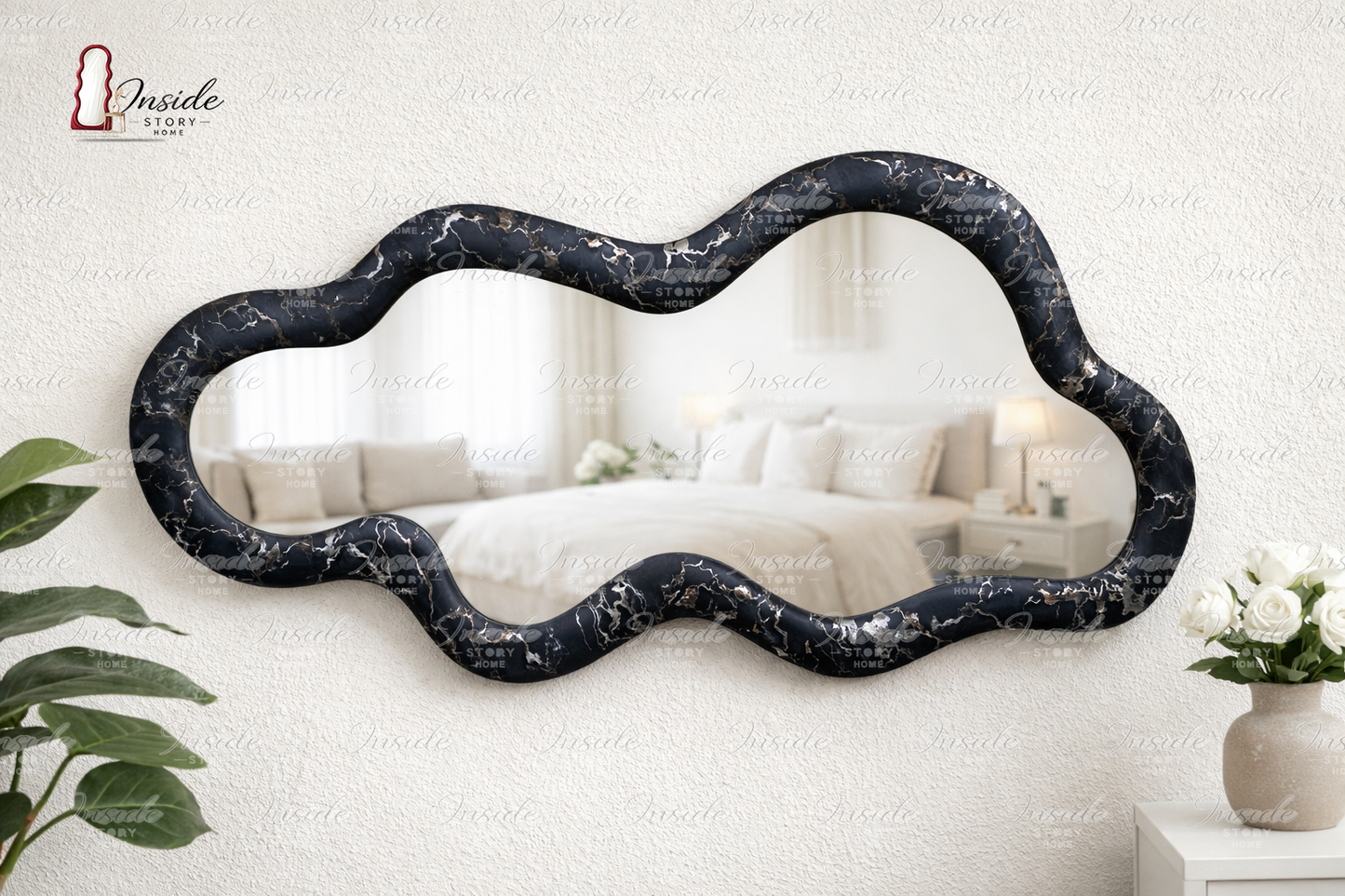 Premium Wavy Velvet Wall Mirror – Modern Decorative Hanging Mirror