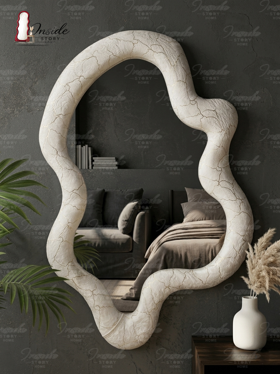 Premium Wavy Velvet Wall Mirror – Modern Decorative Hanging Mirror