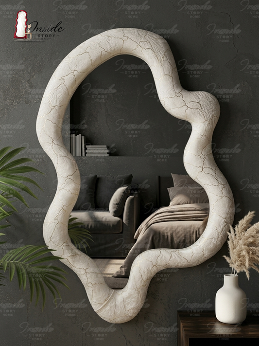 Premium Wavy Velvet Wall Mirror – Modern Decorative Hanging Mirror
